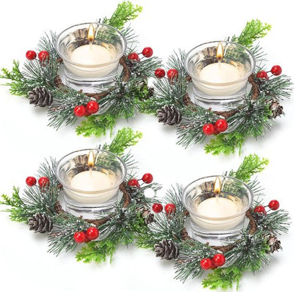 Dingion 12 Pcs Christmas Votive Candle Holder Set - Decorative Glass Tealight Holders for Holiday Table Decor