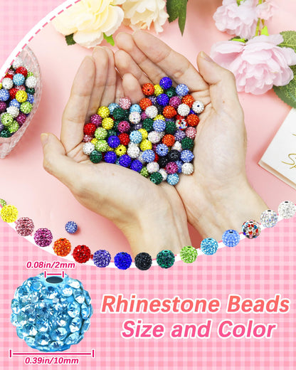 120PCS FIVEIZERO Rhinestone Beads for Jewelry Making, 10mm Dark Pink Shiny Round Sparkle Crystal Clay Beads Bulk Sparkly Baseball Necklace Bead for Bracelets and DIY Crafts