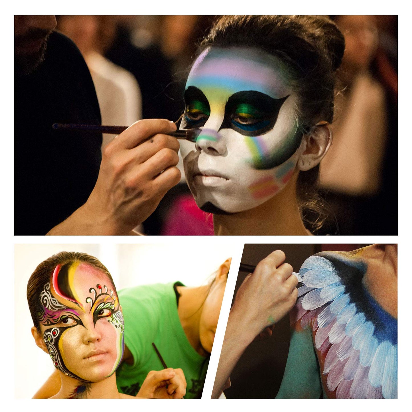 BVENDANO 16x10 gm Face Paint Professional Face Painting Kit for Adults with Stencils, Water Based Facepaint One Stroke Split Cake Palette Rainbow Body Paint Party Halloween Makeup Set