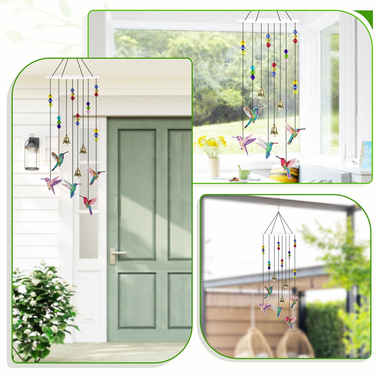 Vcekract Hummingbird Diamond Painting Wind Chimes, Suncatcher Double-Sided Diamond Art Kits for Adults, Adult Craft Kits for Garden Decor