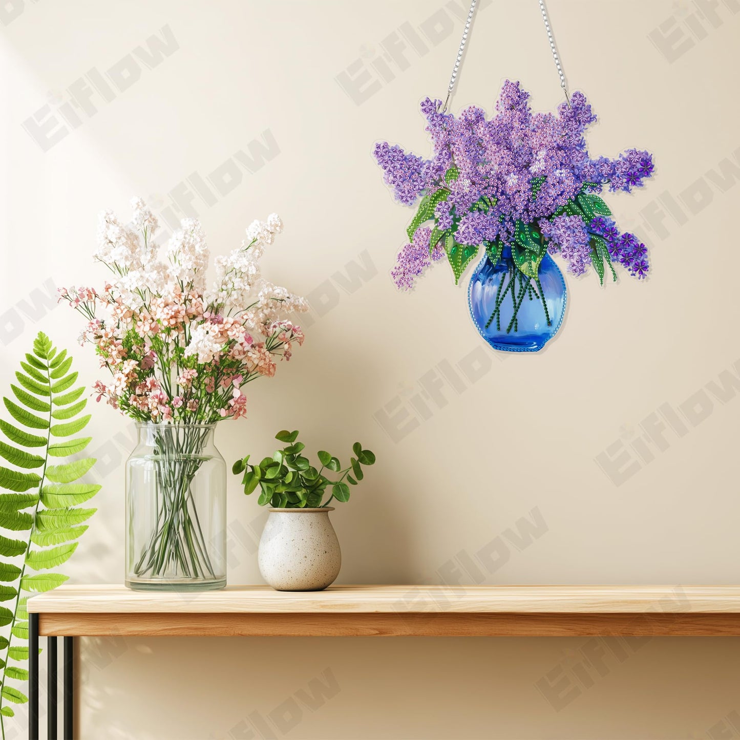 Eiflow DIY Hanging Diamond Art Kit Violet Flower, Acrylic Diamonds Painting Pendant Board Kit Flower, 5D Gem Art Ornament Kit for Adults, Double Sided