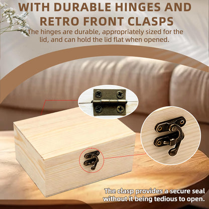 VIKOS Products Unfinished Unpainted Wooden Box with Hinged Lid for Crafts DIY Storage Jewelry Plain Pine Box - Small 6.7"x5.1"x3.1" - 2-Pack