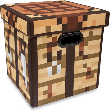 Minecraft Crafting Table 13-Inch Storage Bin Chest with Lid, Foldable Fabric Basket Container, Home Decor Essentials