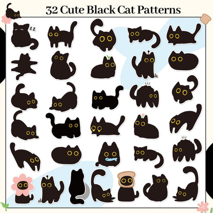 DSjuedui Black Cat 4 Roll Stickers - 2000Pcs Funny Cute Cartoon Meme Decorative Decals for Girls Boys Water Bottles Guitar Skateboard Laptop Kids Rewards Home Decor Birthday Gifts Party Favor Supplies