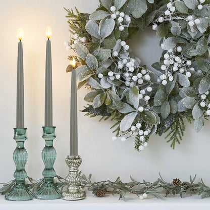 CVHOMEDECO. Flameless Taper Candles with 10-Key Remote, Battery Operated Led Flickering 3D Wick Window Candles Real Wax Finished Home Christmas Party Decor 0.78 x 11 Inch, Pack of 3, Grey