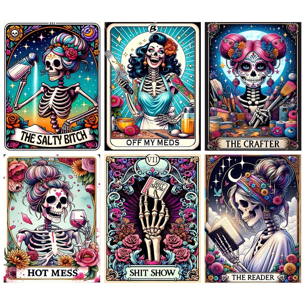 Mrnsiet 6 Pack Skull Diamond Painting Kits for Adults, Skull Woman Diamond Art Kits for Beginners,5D DIY Halloween Full Drill Round Crystal Gem Art Craft Kits for Home Decor 12x16 Inch