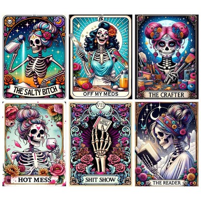 Mrnsiet 6 Pack Skull Diamond Painting Kits for Adults, Skull Woman Diamond Art Kits for Beginners,5D DIY Halloween Full Drill Round Crystal Gem Art Craft Kits for Home Decor 12x16 Inch