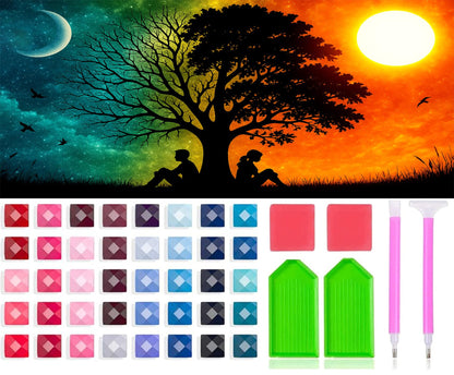 5D DIY Diamond Painting Kits for Adults, Large Size Full Drill Diamond Arts Rhinestone Pasted, DIY Painting Diamond Dot Arts Crafts for Home Wall Decor Gift (Day and Night Tree)