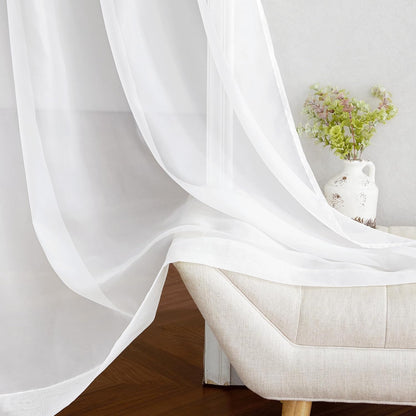 NICETOWN Airy Sheer Window Curtains, 54 inch Length, Solid Ivory Voile Sheer Texture, Set of 2