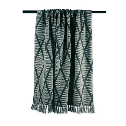 DII Diamond Throw Collection Fringed Woven Cotton Blanket, 50x60, Olive Green