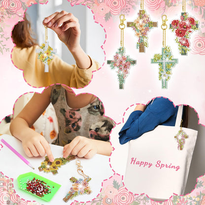 Huquary 30 Pcs Easter Diamond Art Keychains Cross Flower Diamond Painting Keychain Kits for Aldults Double Sided 5d Rhinestones Christian Hanging Key Chains for Beginners DIY Crafts Spring Party Gift
