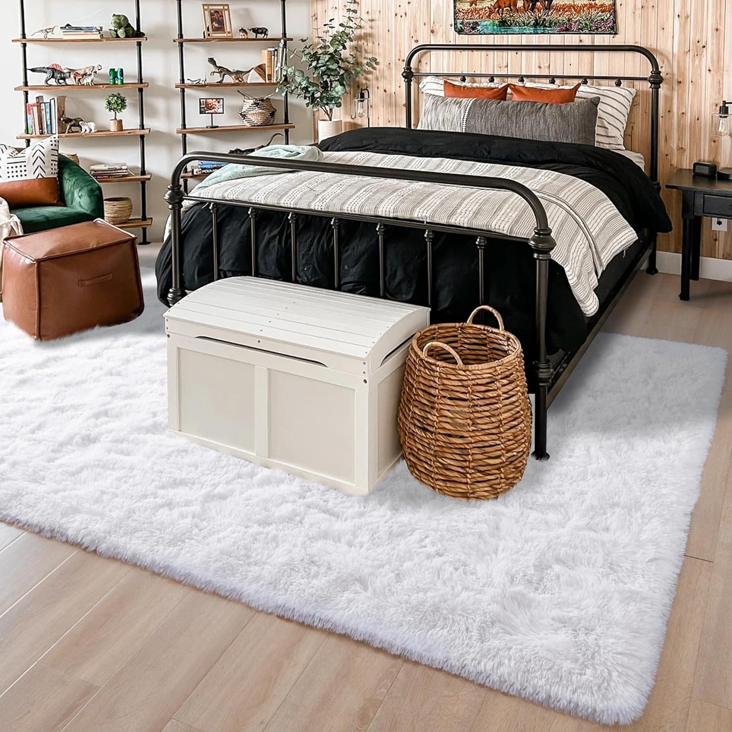 ISEAU Super Soft Fluffy Rugs Shag Area Rug for Bedroom Living Room Fuzzy Mat Plush Anti-Slip Carpets (3ft x 5ft, White)