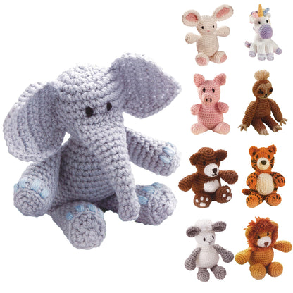 LEISURE ARTS Little Crochet Friend Animals Crochet Kit, Elephant, 8", Complete Kit, Learn to Animal Starter Kit for All Ages, Includes Instructions, DIY Amigurumi Kits