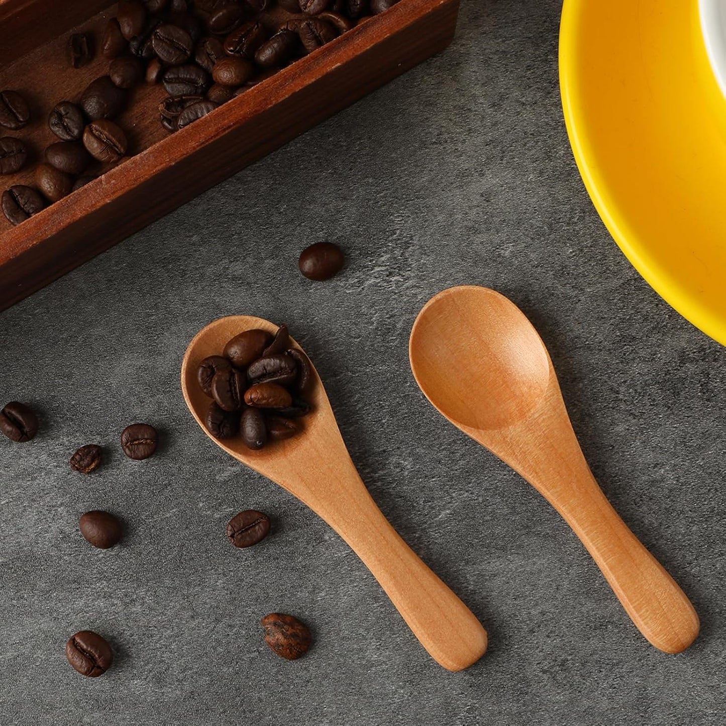 6 Pcs Small Wooden Spoons, 3.7 Inch Tiny Spoons for Spices, Mini Wooden Condiment Spoons for Sauces, Salt, Sugar
