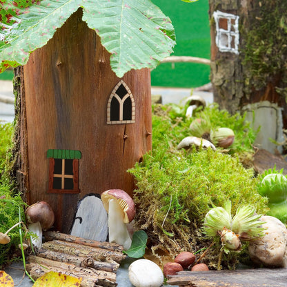 25 Pcs Unfinished Wood Fairy Door and Window Kit, Unpainted Miniature Oak Wooden Garden Doors Blank Windows for Crafts, DIY Fairy House Accessories for Wall Tree Dollhouse Decoration