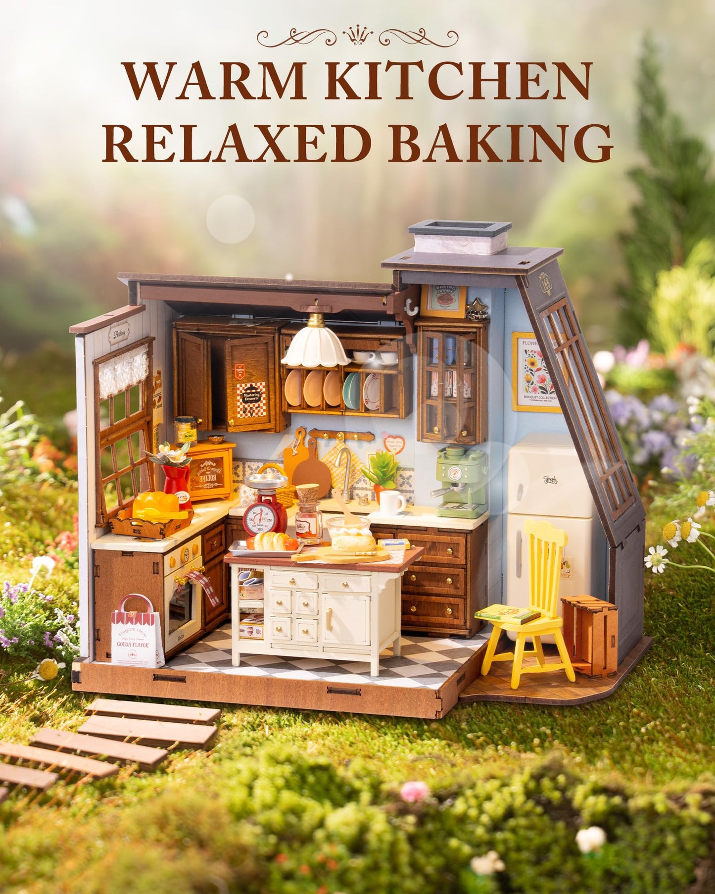 ROBOTIME DIY Miniature House Kit Dollhouse Kit for Adults Mini Tiny House Kit with Furniture Building Model Kit Crafts Creative Gift for Boys Girls (Baking Kitchen)