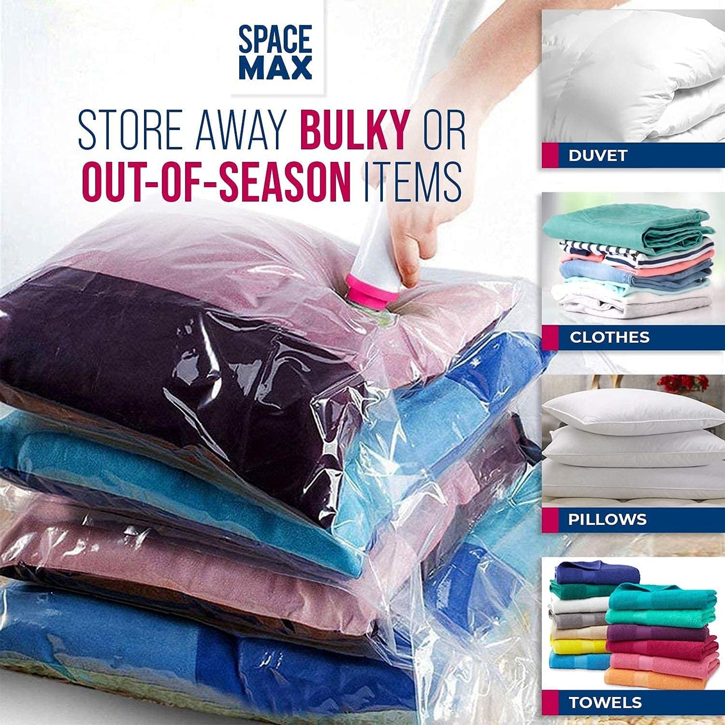Premium Jumbo 6 Pack Space Saver Vacuum Storage Bags - Reusable, Double Zip Seal & Leak Valve, Includes Hand Pump