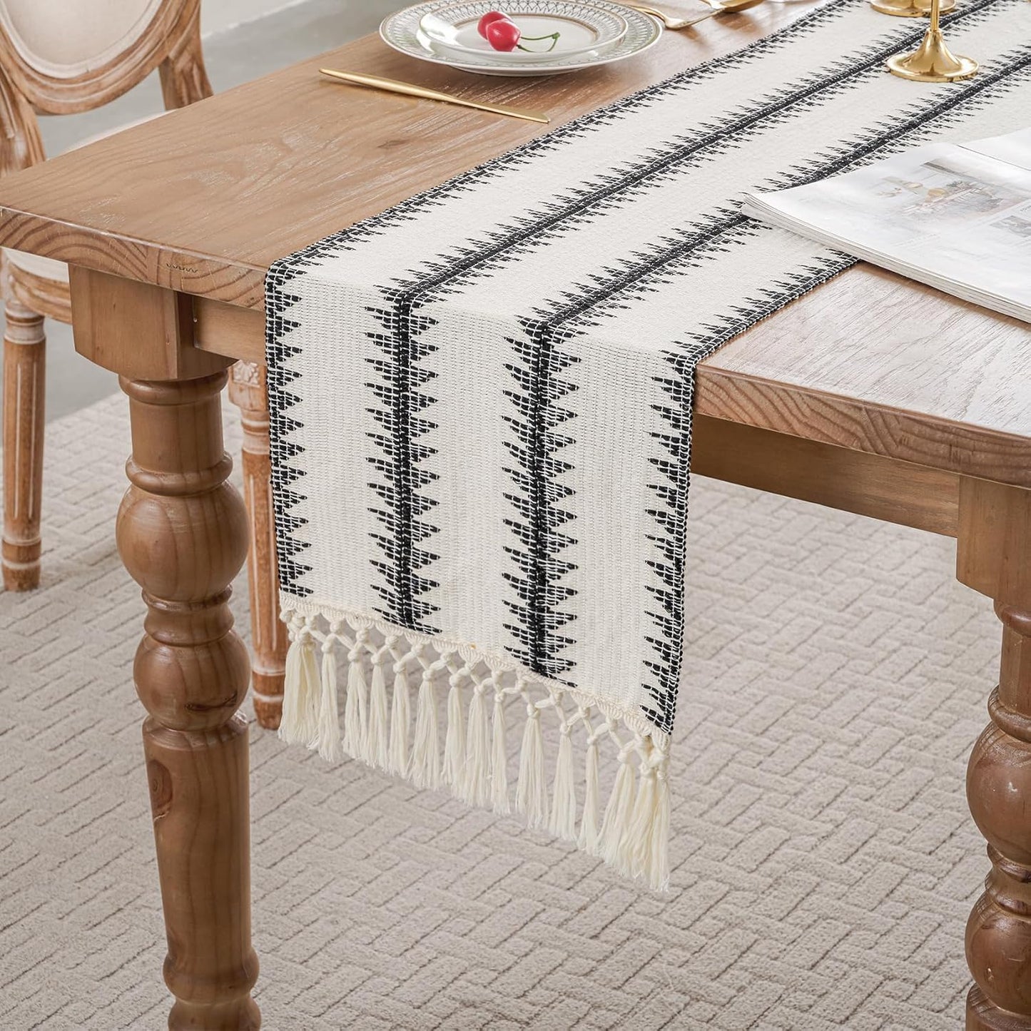 12 36 inch, duduta Black White Tree Boho Macrame Table Runner x Farmhouse Dresser Covers Coffee Table Runner
