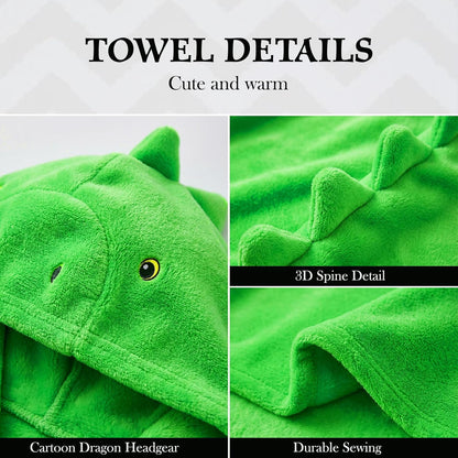 50"x30" 3-12 Hiturbo Kids Dinosaur Hooded Bath Towel: Super Soft Fleece Toddler Towel Wrap - Pool Beach Towels Swim
