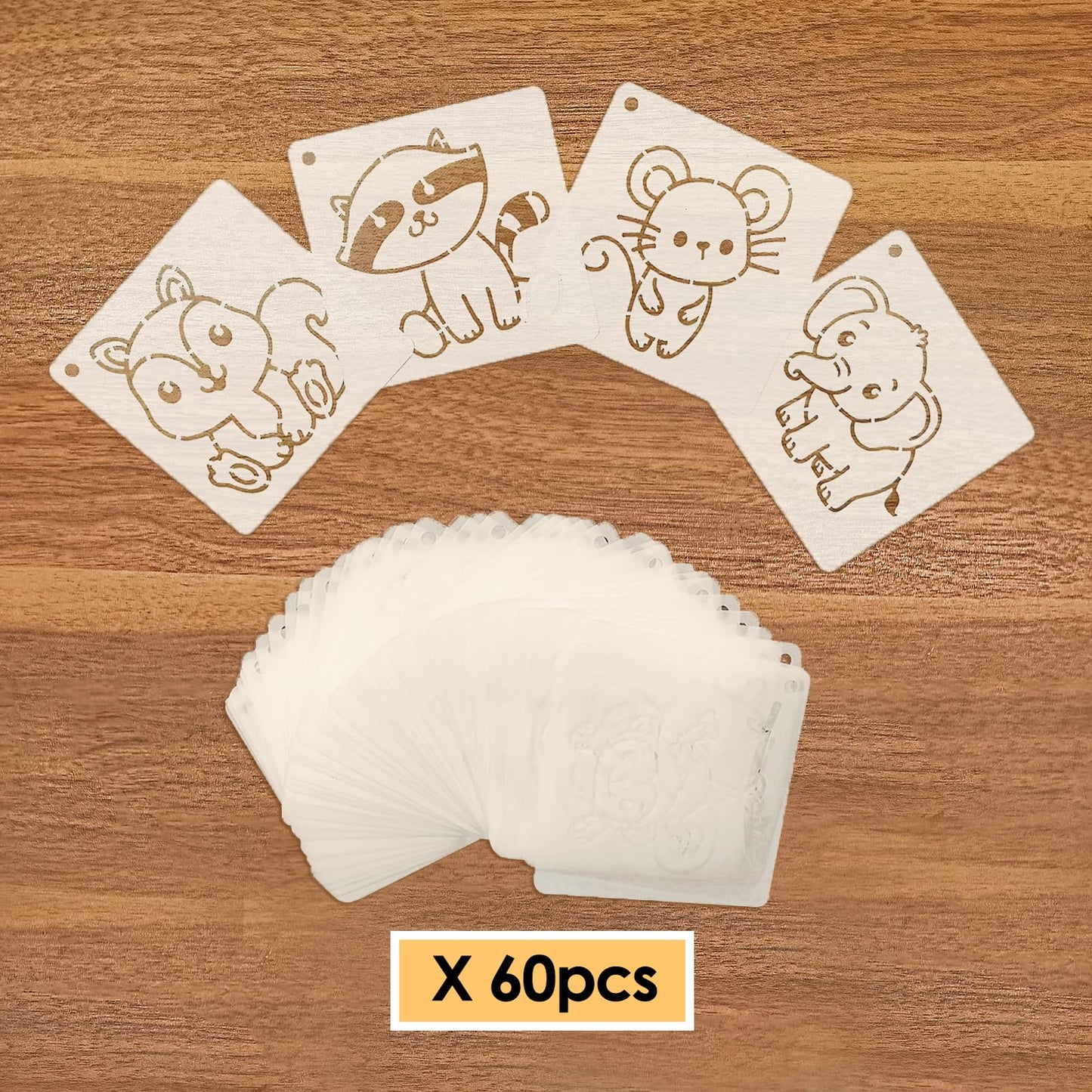 60 Pcs Baby Shower Stencils for Onesie Decorating Kit, 3 Inch Reusable PET Stencils, Cute Animal Pattern Templates for Painting Fabric Bodysuit Bibs Shirts - Baby Shower Party Activity Supplies