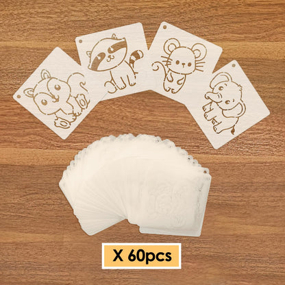 60 Pcs Baby Shower Stencils for Onesie Decorating Kit, 3 Inch Reusable PET Stencils, Cute Animal Pattern Templates for Painting Fabric Bodysuit Bibs Shirts - Baby Shower Party Activity Supplies