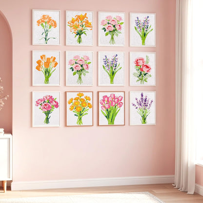 Caydo 12 Pack Flower Themed Diamond Painting Kits for Adults - Full Drill 5D DIY Paint Gem Art - A Relaxing Craft for Home Wall Decor(6x6inch)