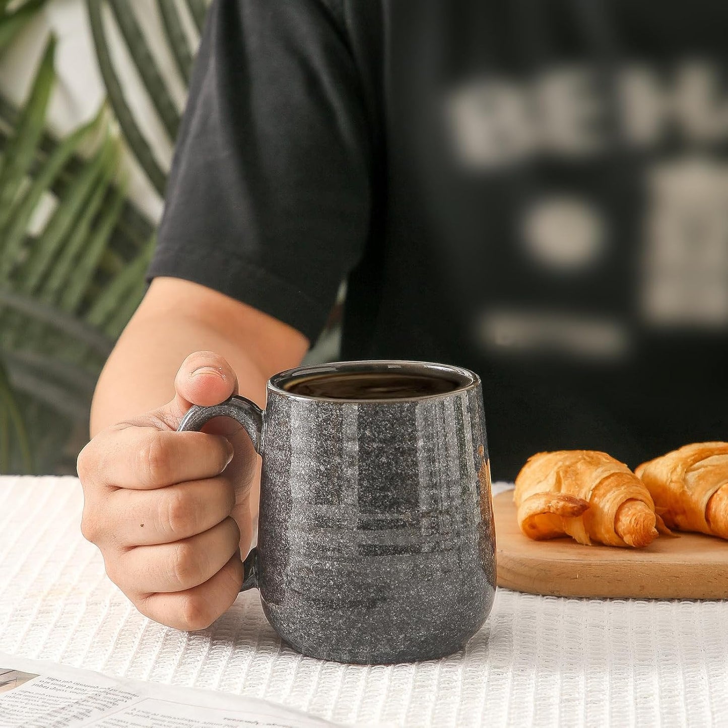 15 OZ Set 6 HASENSE Ceramic Coffee Mugs - Large Coffee Cups of with Handle for Hot Beverages, Porcelain Latte Mugs