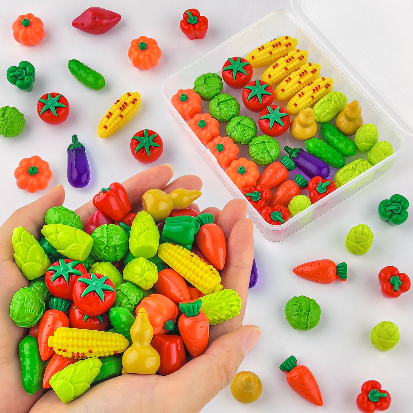 Kaiyuan Dynasty 60pcs Mini Resin Vegetable Figurines Miniature Vegetable Figurines Tiny Artificial Vegetables for DIY Art Crafts Cake Topper Miniature Landscapes Garden Home Kitchen Decoration