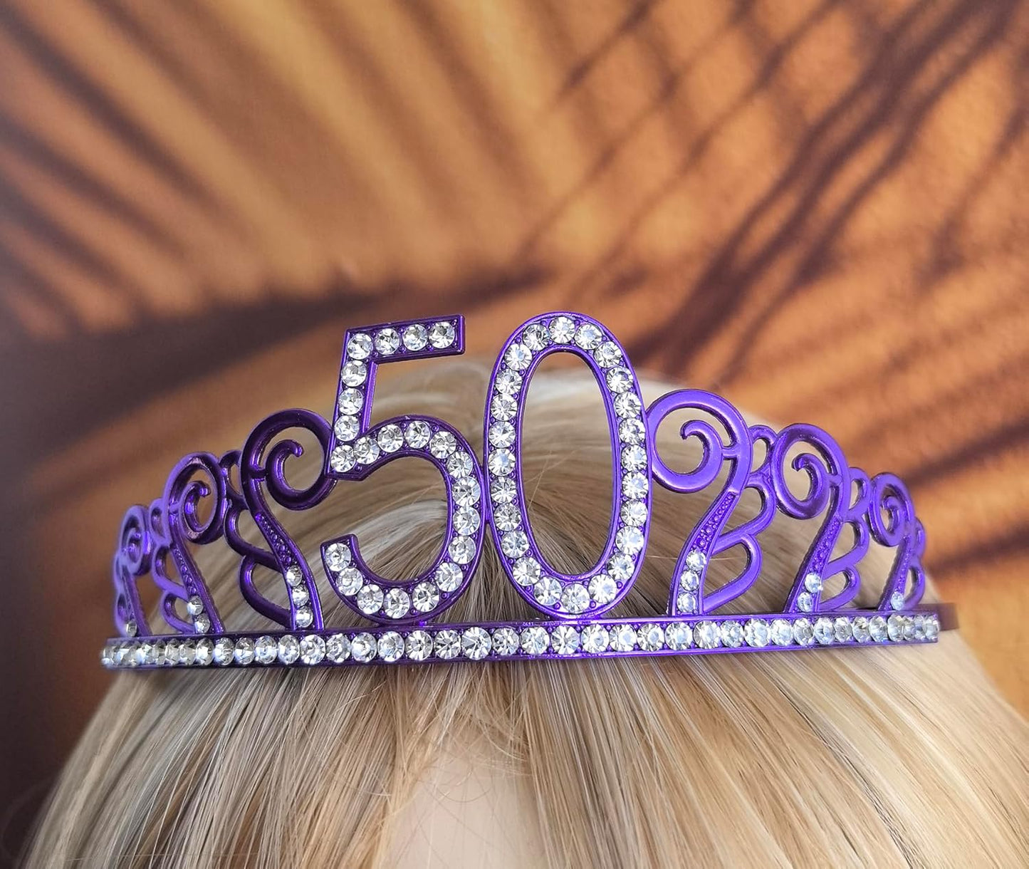 Mayin Purple Glitter Crystal Rhinestone Tiara Crown and Sash for 50th Birthday Party Supplies and Decorations