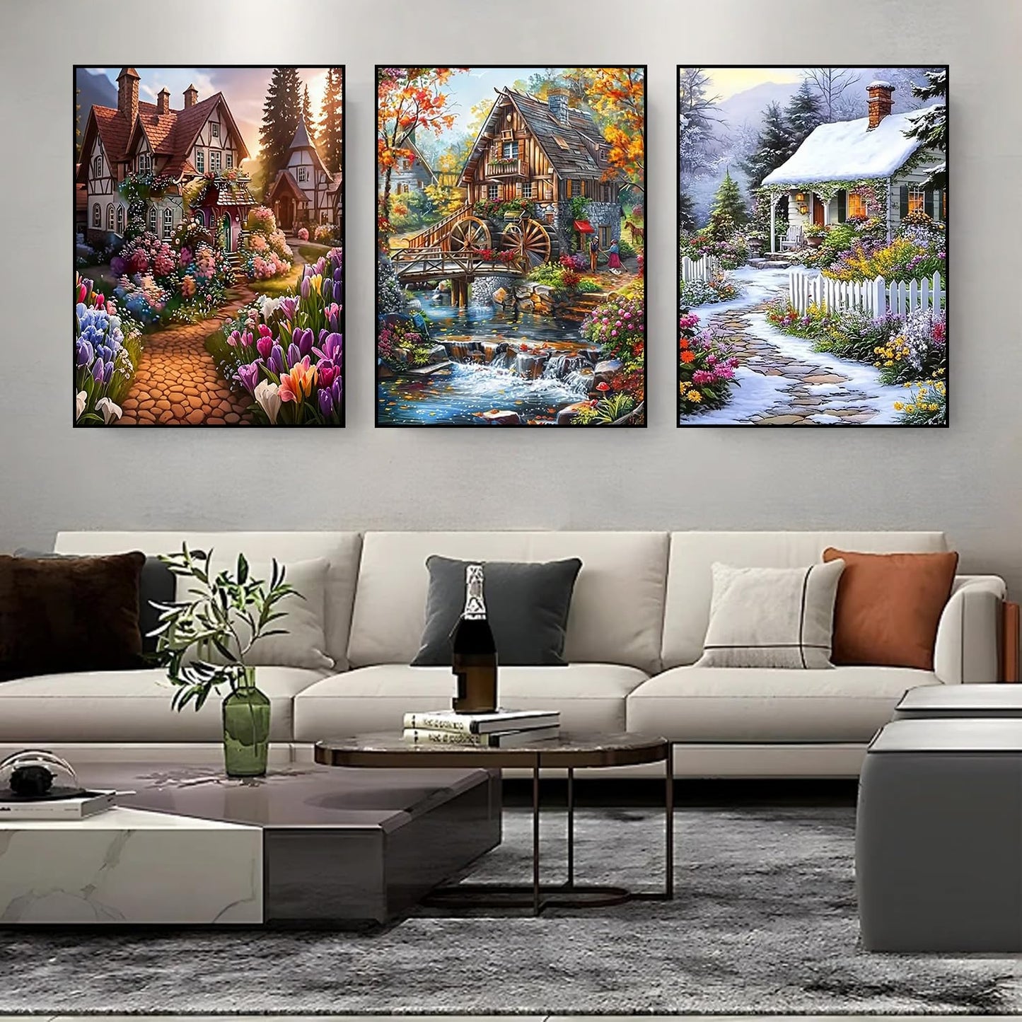 Ekuxom 3 Pack Diamond Painting Kit for Adults-Landscape Diamond Art Kits for Adults-5D DIY Full Round Drill Diamonds Gem Art Set for Home Wall Decor 12x16inch