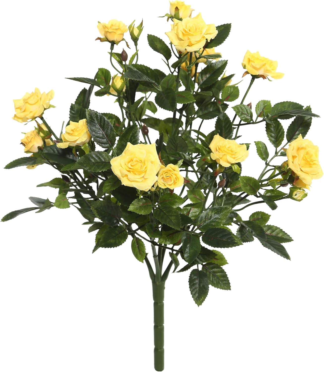 Vickerman 15" Artificial Yellow Mini Diamond Rose Bush - Pack of 5 - Premium Faux Flowers for Wedding or Home Decor