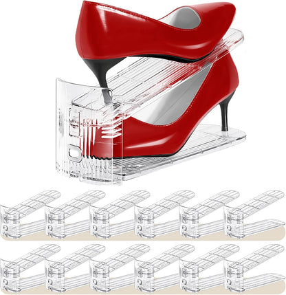 12 Pack Stacker,3 50%,Double Closet Shoe Slots Organizer - Shoe Levels Adjustable,Space Savers Layer Holders