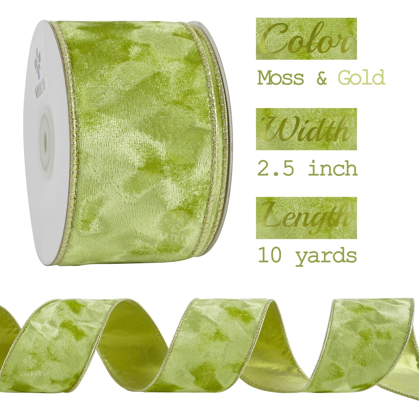 MEEDEE 2.5 inch Moss Green and Gold Velvet Ribbon 10 Yards Roll Two Tone Thick Wired Ribbon for Christmas Tree, Gift Wrapping, Velvet Bow, Wreaths, Crafts Supply, Seasonal Decorations