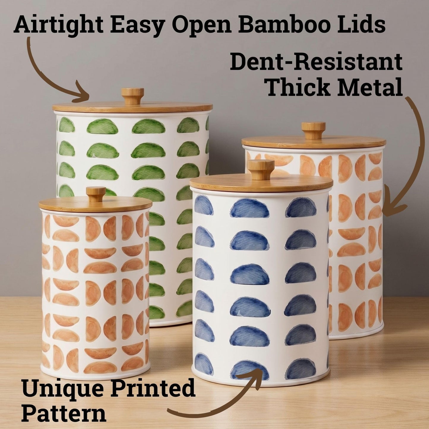 Kitchen Canisters for Countertop Set of 4 - Patterned Iron Kitchen Canisters with Airtight Lids - Flour Sugar Canister Set - Flour and Sugar Containers Farmhouse - Coffee Jar for Counter - White Jar