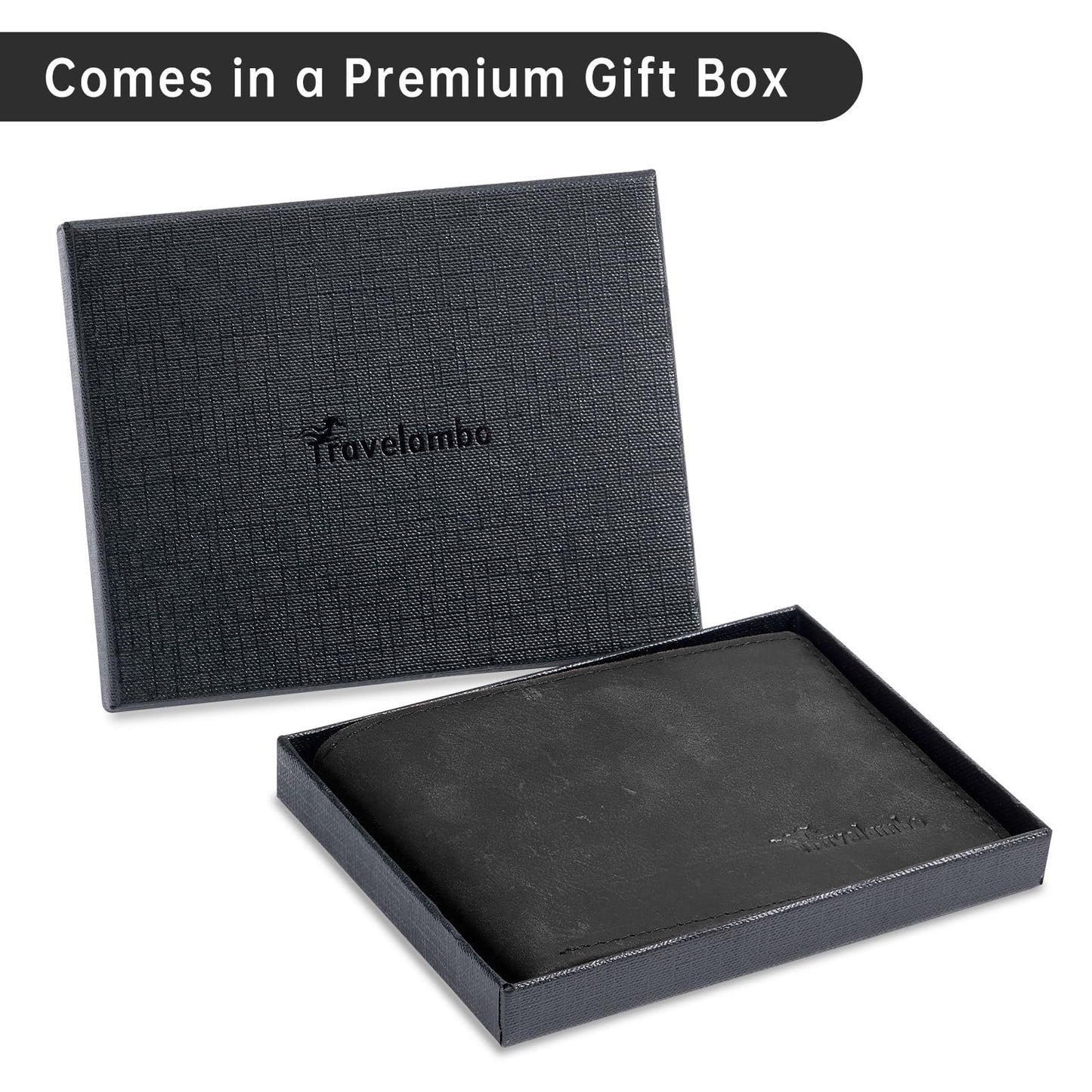 Real Leather Mens Bifold Wallet RFID Blocking Slim Minimalist Front Pocket - Thin & Stylish with ID Window in Gift Box (Crazy Horse, Black)