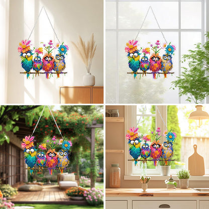 pudinbs Diamond Art Kit for Adult, 5D Diamond Art Painting Window Pendants Home Garden Wall Hanging Kits Hanging Ornament, DIY Acrylic Double Sided Ornaments (Bird)