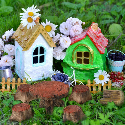 BBTO 24 Pcs Garden Furniture Fairy Mini Architecture Accessories Fairy Miniature Ornaments Artificial Grass and Moss Rocks Kit for Garden House Accessories