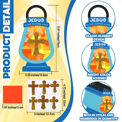 Chiisong 24 Sets Religious VBS Cross Crafts Jesus Lights The Way Tissue Sign Cross Crafts Kit DIY Jesus Light Christian Religious Oil Lamp Art for Camping Sunday School VBS Church Activities