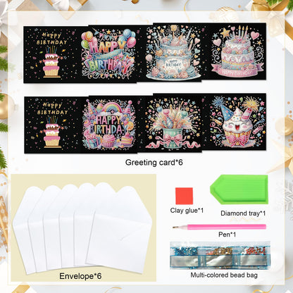 antor 6 Pcs 5D Diamond Painting Greeting Card Kits, Laser Effect Diamond Art Birthday Cards Special Shaped Diamond Art Postcards Crafts for Birthday Holiday (30x15cm)