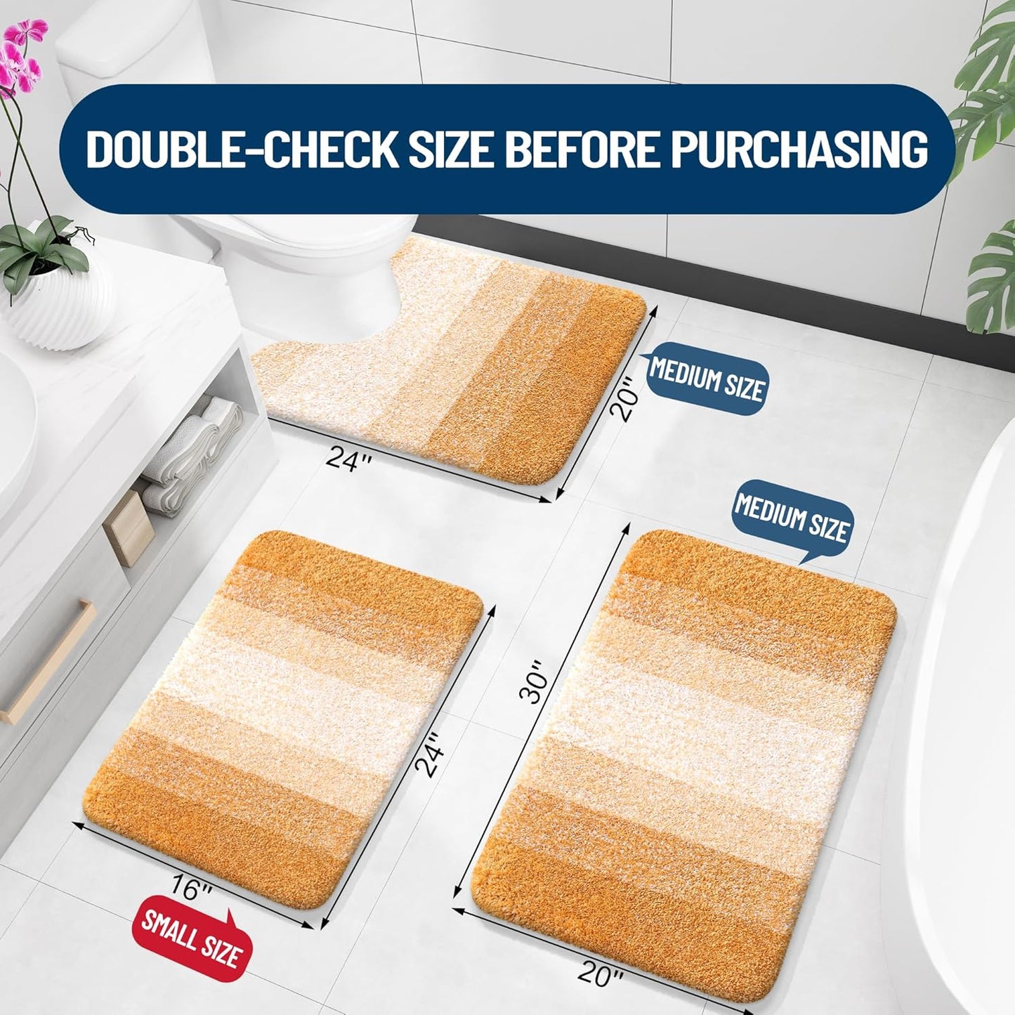 OLANLY Large Bathroom Rug Mat - Extra Soft Microfiber, Quick Dry & Washable | 44x32, Golden Yellow