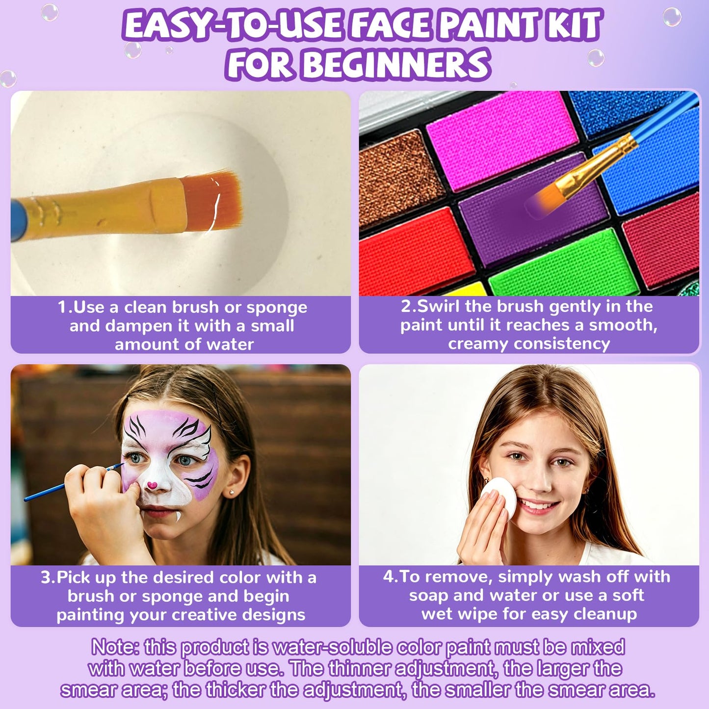 Face Painting Kit – 42 Colors Water Activated Face Paint Set, Easy Apply & Remove, Skin-Safe & Non-Toxic, Professional Kit with Brushes, Stencils & Gems for Halloween, Party, Festival & Cosplay