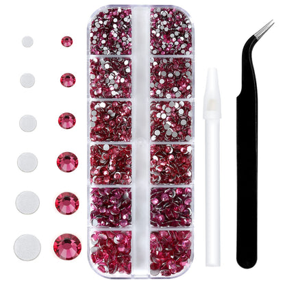 Meibite Rose Glass Flatback Rhinestones for Nails, Crafts & Clothes – 4240PCS 6 Sizes (SS6–SS20) Crystal Gems Kit with Tweezers & Picker, Non Hotfix DIY Rhinestones for Tumblers, Shoes, Nail Art
