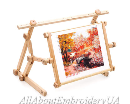 Embroidery Adjustable Lap Table Stand Hands Free Needlepoint Wooden Cross Stitch Scroll Frame Tapestry Holder Bed Table Stand Craft Tool (15.7" x 22")