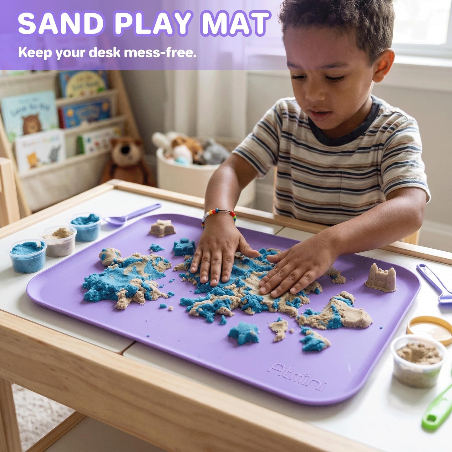 AtMini Silicone Art Mats for Kids, 24"x16" Silicone Craft Mat with Lip to Keep Clean, Play Sand, Painting, DIY Crafts Mat for Kids (Purple)