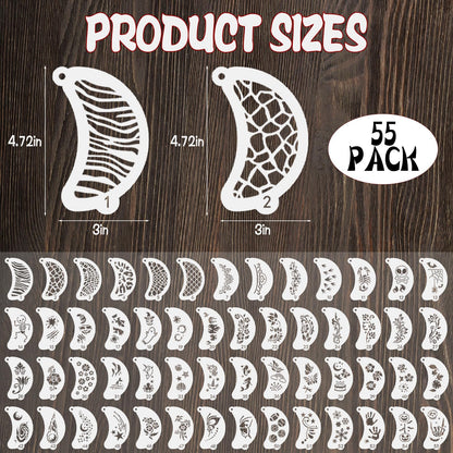 55 Pcs Face Paint Stencils, Reusable Face Painting Stencils Washable Body Makeup Art Tattoo Templates Flowers Animals Shapes Elements with Hanging Hole for Party Holiday Halloween, White Translucent