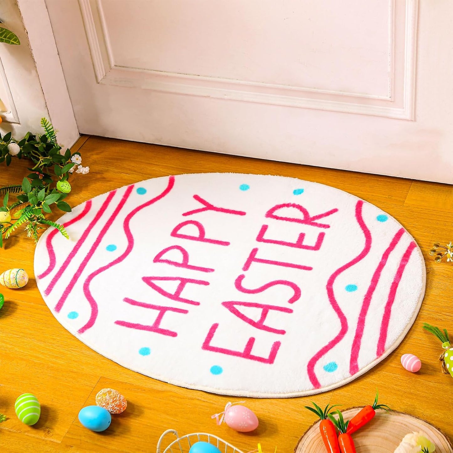 Easter Bathroom Rug, Easter Eggs Bunny Mat, Non-Slip Doormat for Indoor Outdoor Home Holiday Decoration