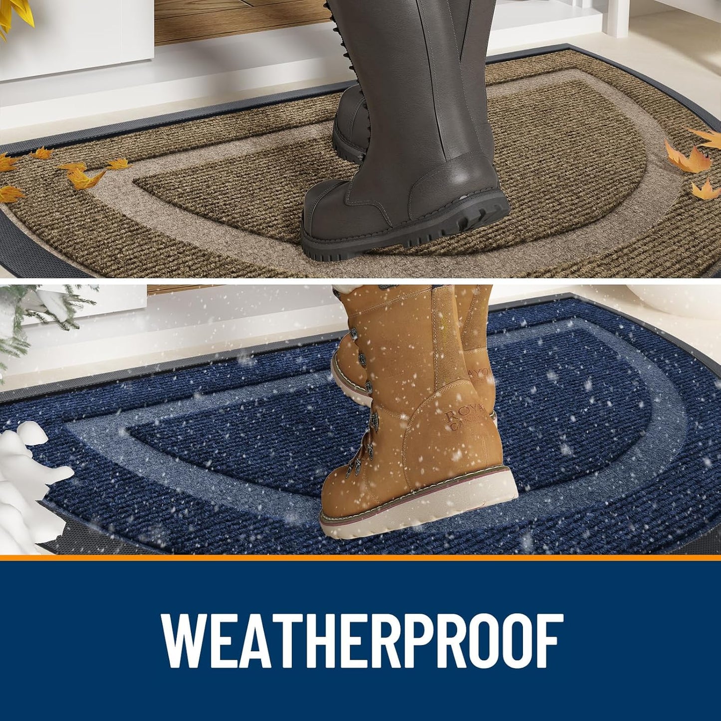 OLANLY Half Circle Door Mat - Waterproof All-Season Indoor/Outdoor Welcome Mat, 47x32, Light Blue