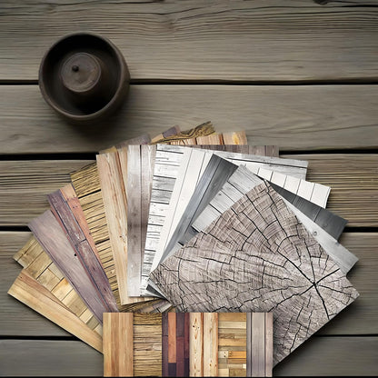 VIVIQUEN 24 Pack Brown Wood Textures Scrapbook Paper, 12x12 Inch Wood Floor Single-Sided Specialty Craft Paper Folded Flat for DIY Background Cards Art Photo Album Decor Junk Journals Decoration