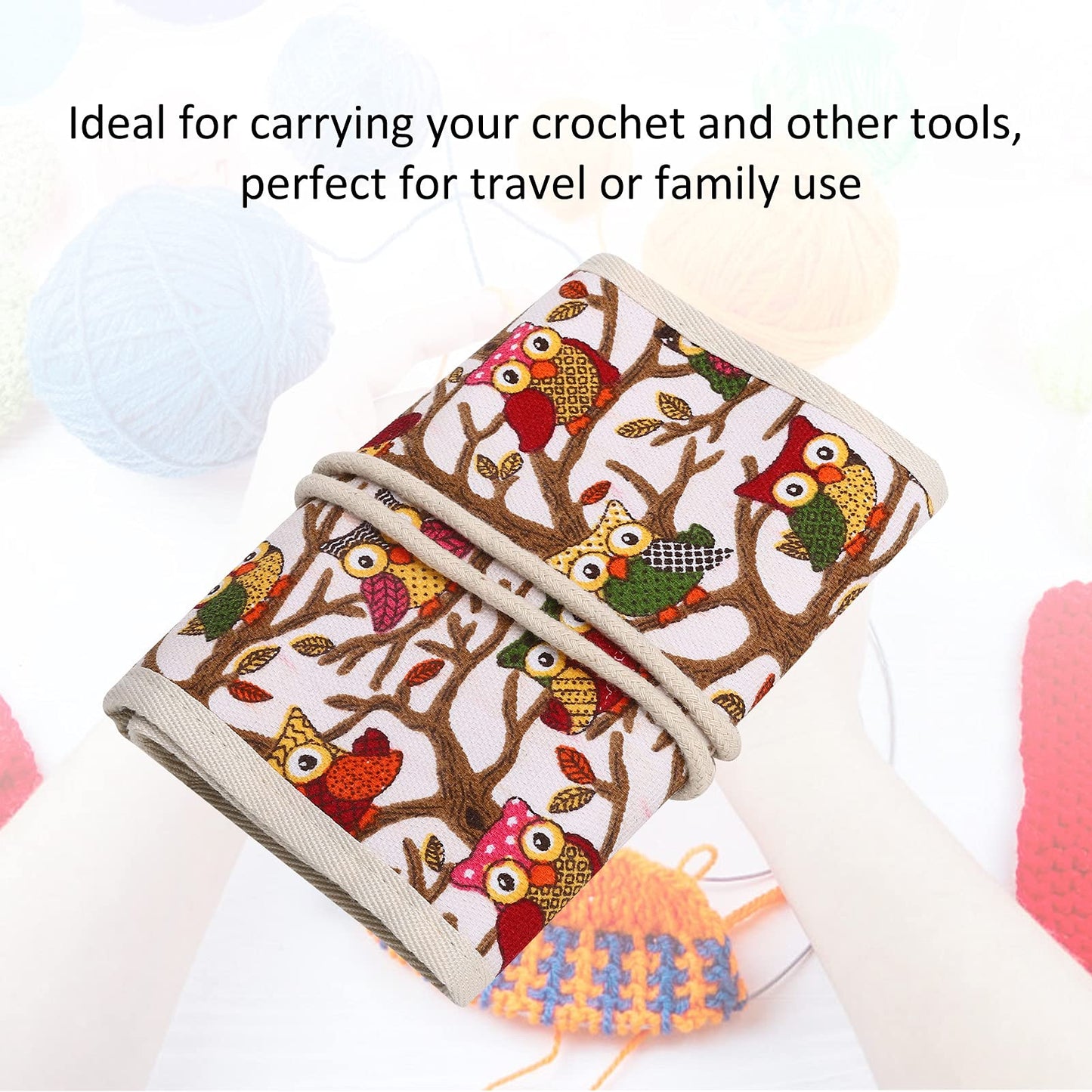 HEEPDD Knitting Needle Storage Case Oxford Fabric 42 Slots Large Capacity for Travel, Scratch Proof Crochet Hook Bag Hands Free Zipper Organizer for Beginners Enthusiasts Family Use
