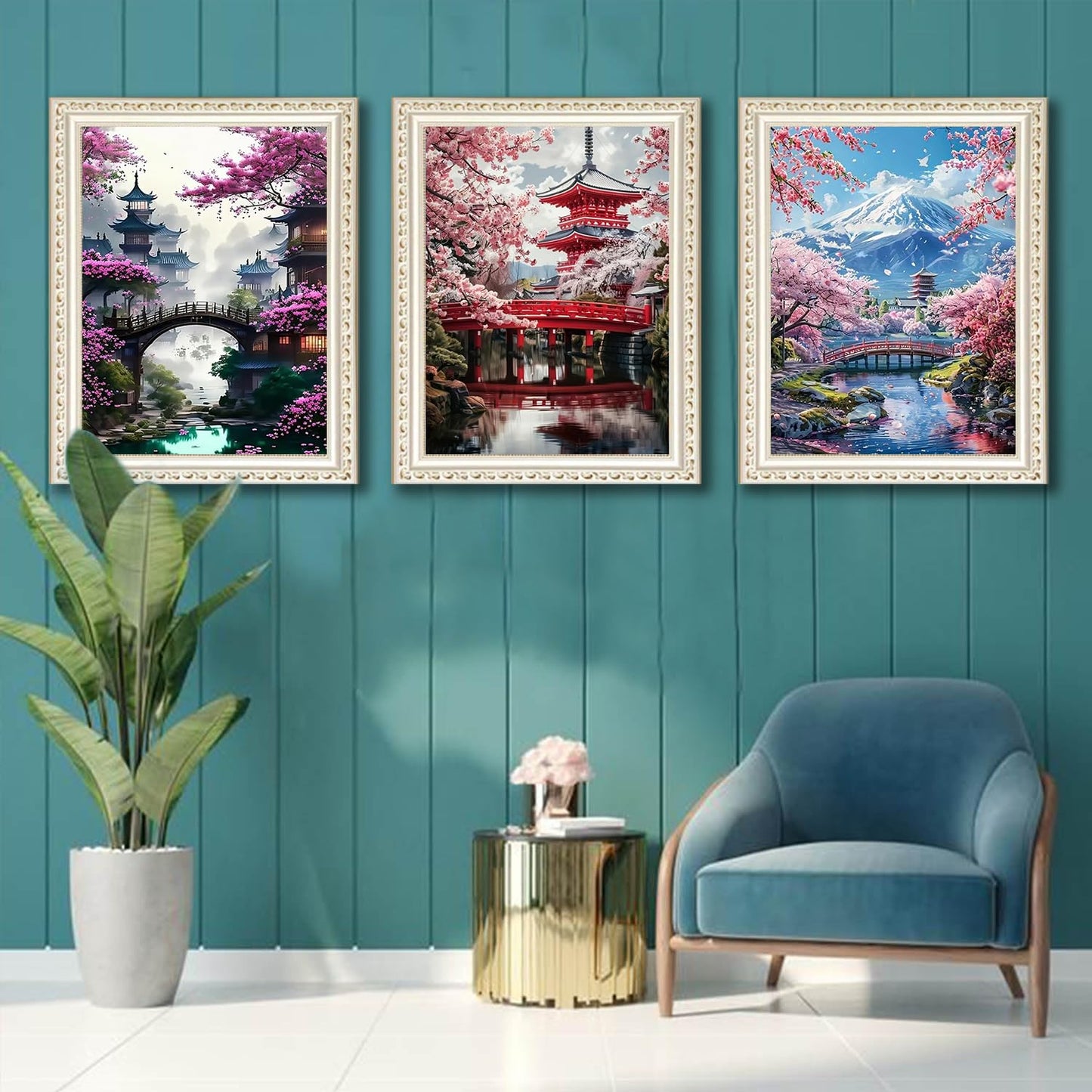 Diamond Art Kits for Adults - 3 Pack Sakura Landscape 5D Diamond Painting Kits for Beginner,DIY Mount Fuji Gem Art Full Drill Diamond Dots Crystal Craft Kits for Home Wall Decor Gifts 12x16inch